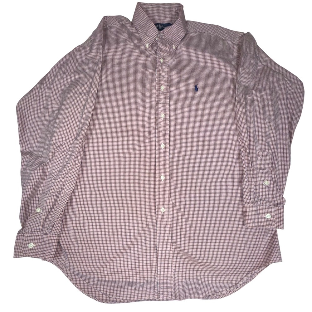 Polo Ralph Lauren Blake Shirt Men's M Orange Navy Gingham 2-Ply Cotton